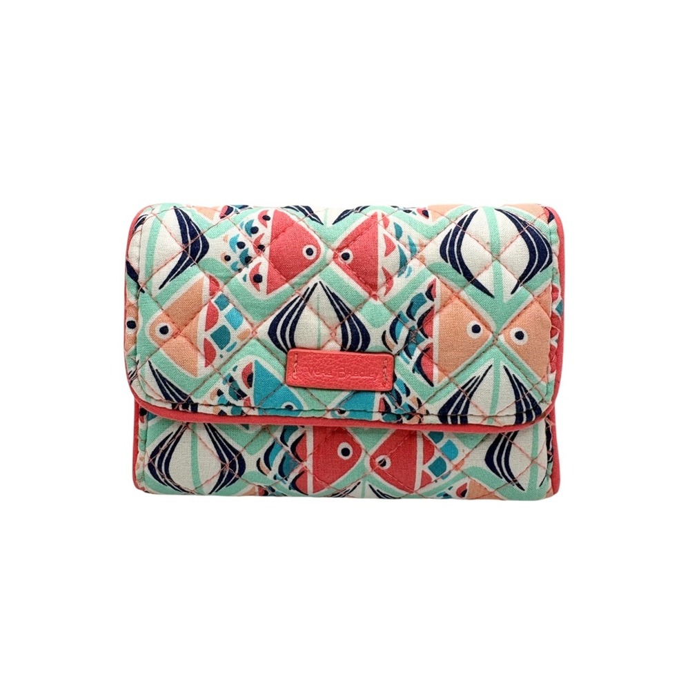Vera Bradley Go Fish Quilted RFID Trifold Wallet Coral Teal Nautical Retired